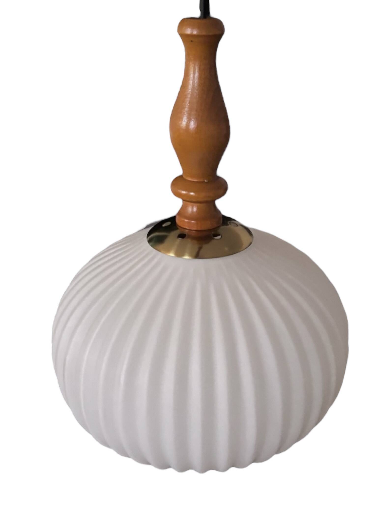 Vintage Scandinavian pendant light in white pleated opaline