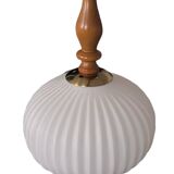 Vintage Scandinavian pendant light in white pleated opaline