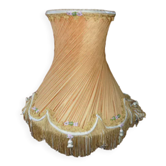 Old pleated satin fabric lampshade with fringe Napoleon III Height 30 cm