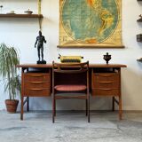 Freestanding teak desk, Denmark 60s/70s, vintage, mid-c mode