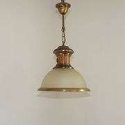 French Vintage "Louisiane" Brass & Wood Pendant Lamp - Hanging Light