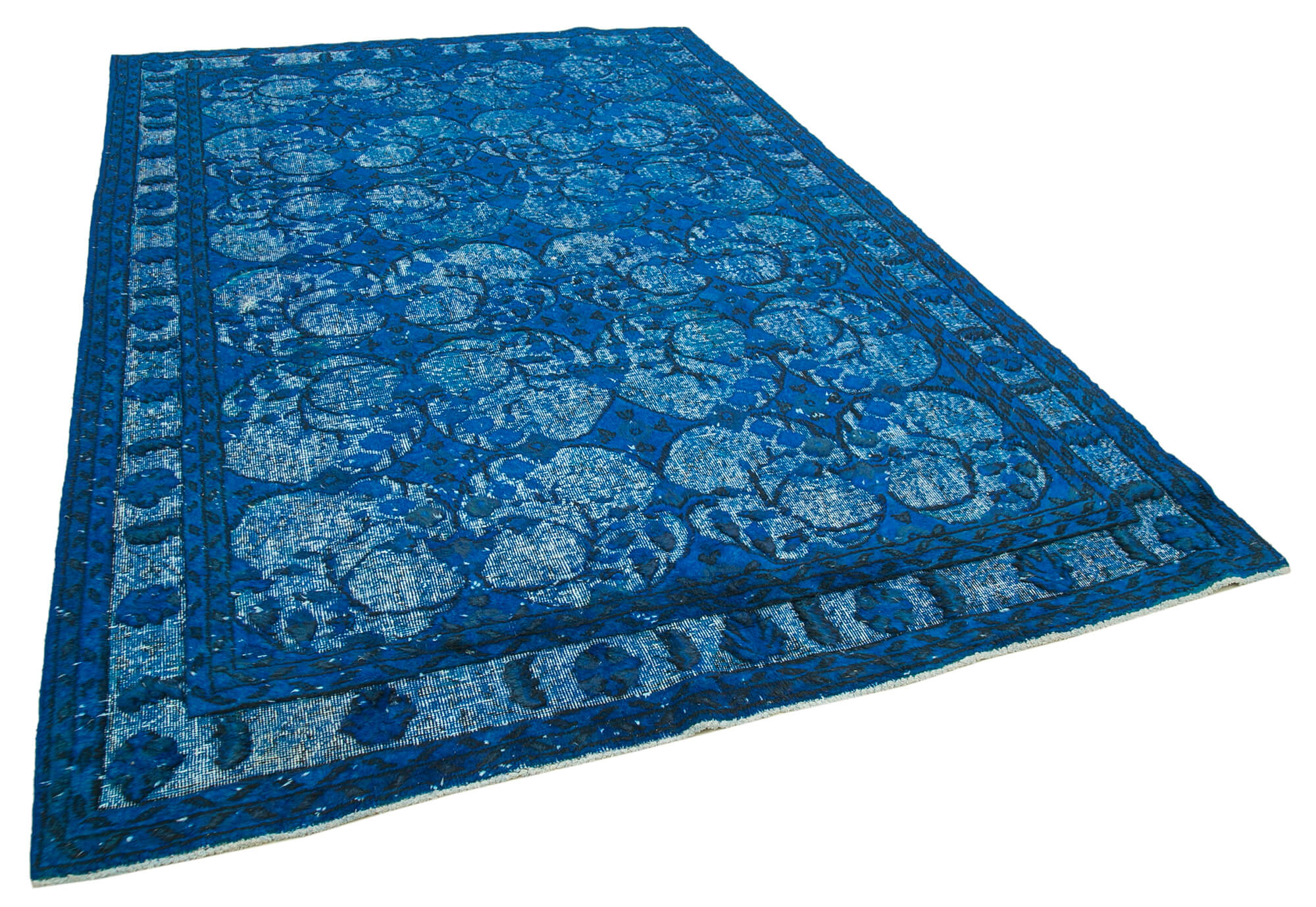 Handmade carved anatolian 1980s 216 cm x 316 cm blue carpet