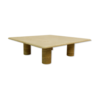 Square travertine coffee table by Angelo Mangiarotti