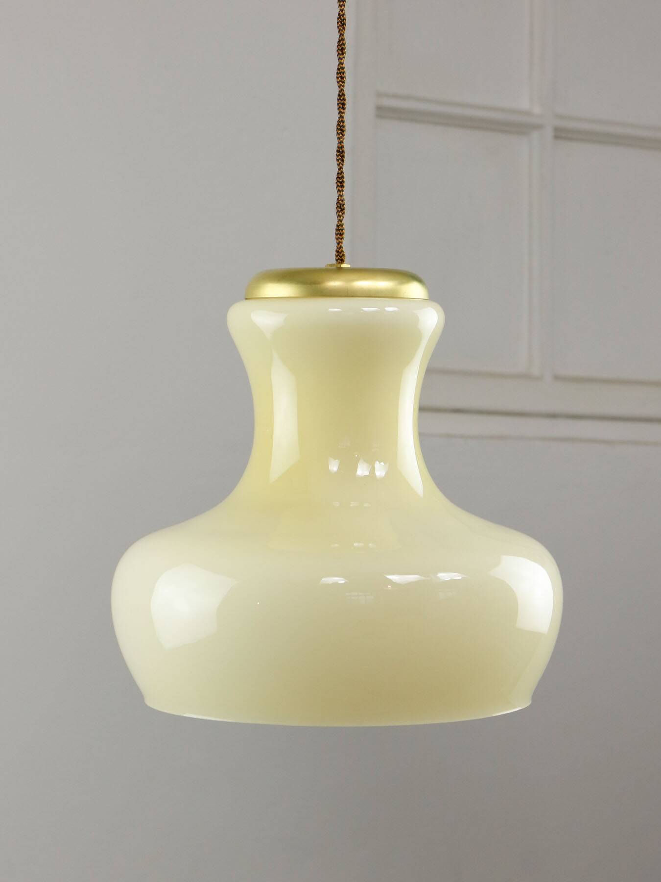 Mid-Century Italian Brass and Yellow Glass Pendant Lamp