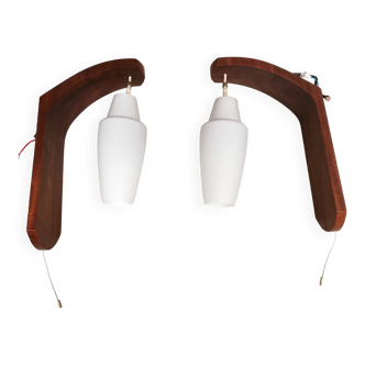 Pair of vintage Scandinavian wall lights. Teak lamp Louis KALFF