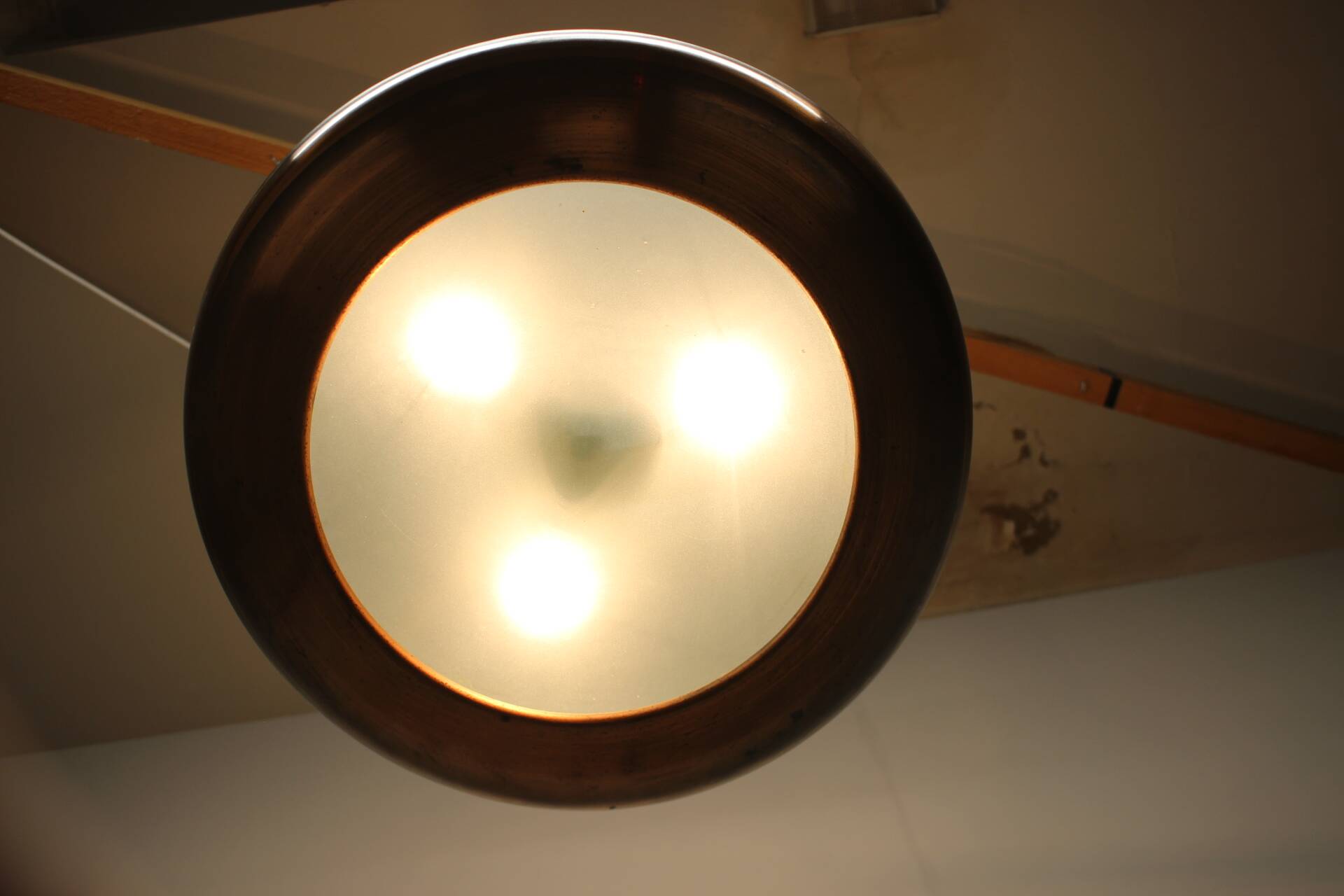Large Art Deco Copper UFO Hanging Lamp, Czechoslovakia, 1930s