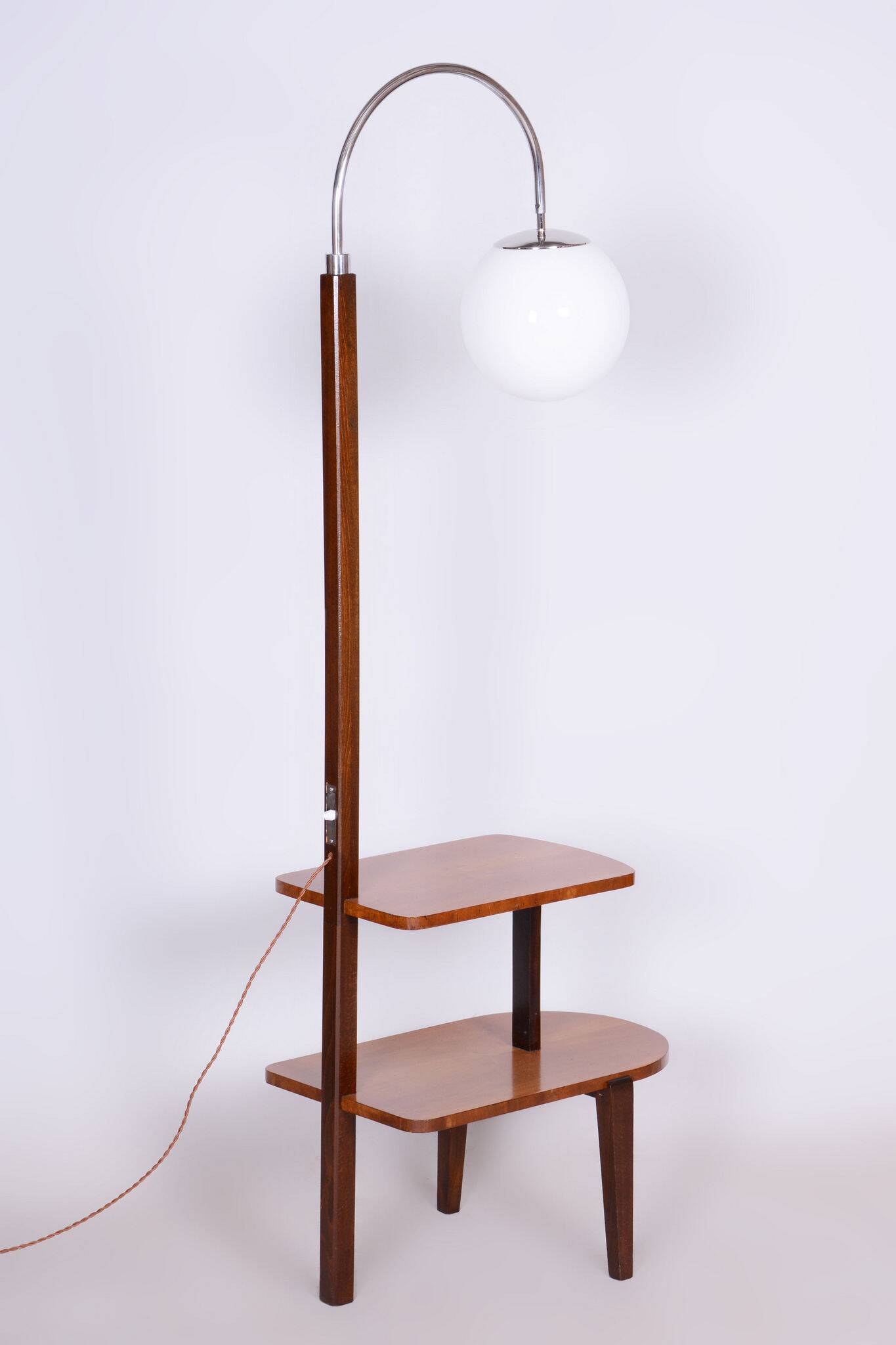 Restored ArtDeco Floor Lamp, J. Halabala, UP Zavody, Walnut, Czechia, 1930s