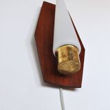 Scandinavian modern danish wall light in teak, brass and opaline glass, 1960s