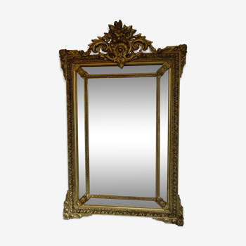 19th-century mirror with parcloses, gilded stucco - 131x83cm