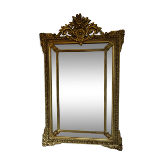 Miroir XIXème à parcloses, stuc doré - 131x83cm