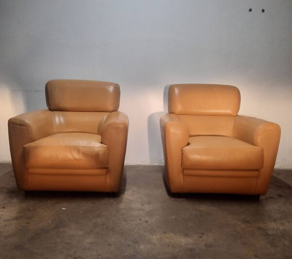 Paire de fauteuil club en cuir :roche et bobois