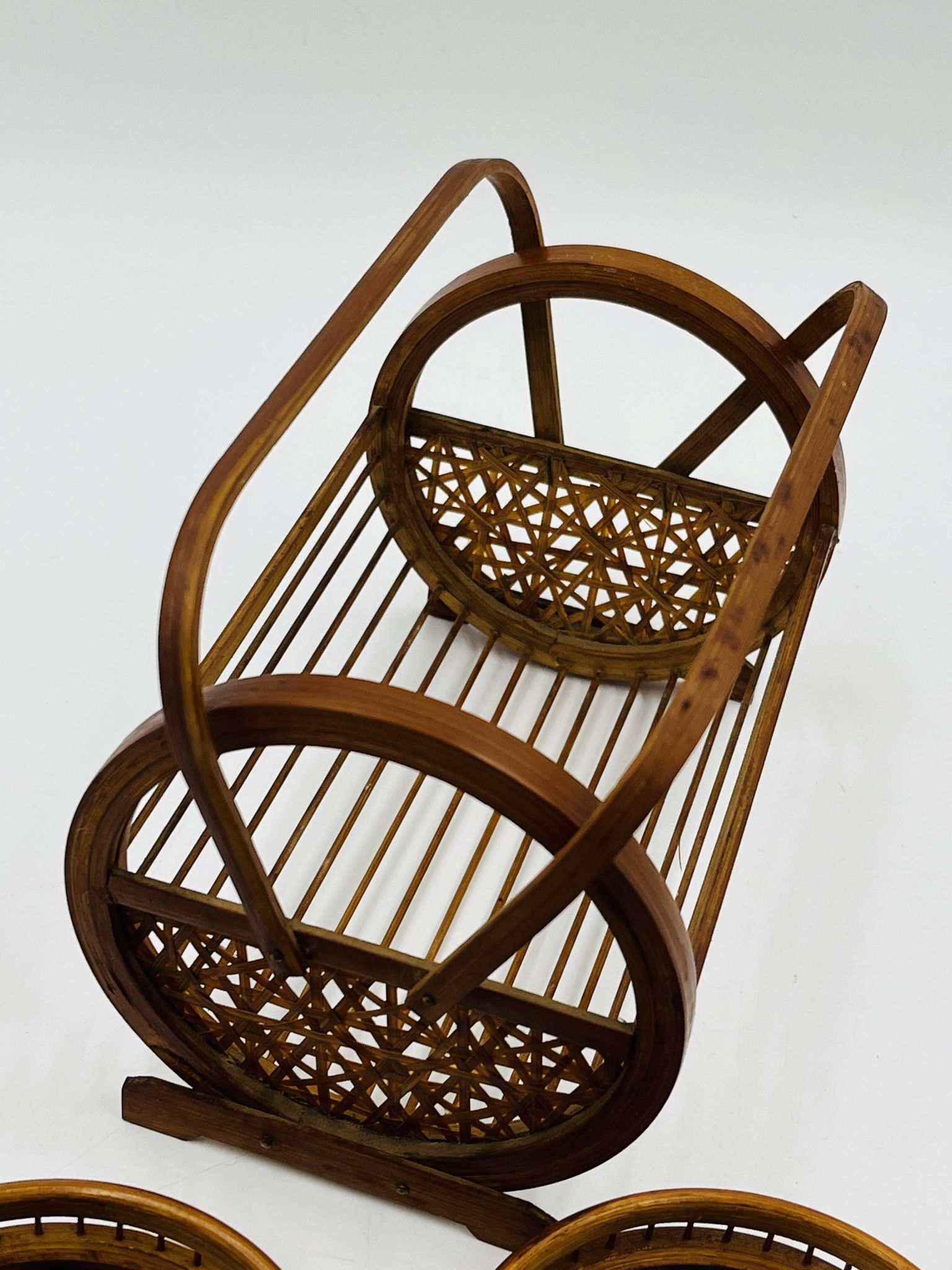 Vintage wooden coaster holder with 6 butterfly coasters.