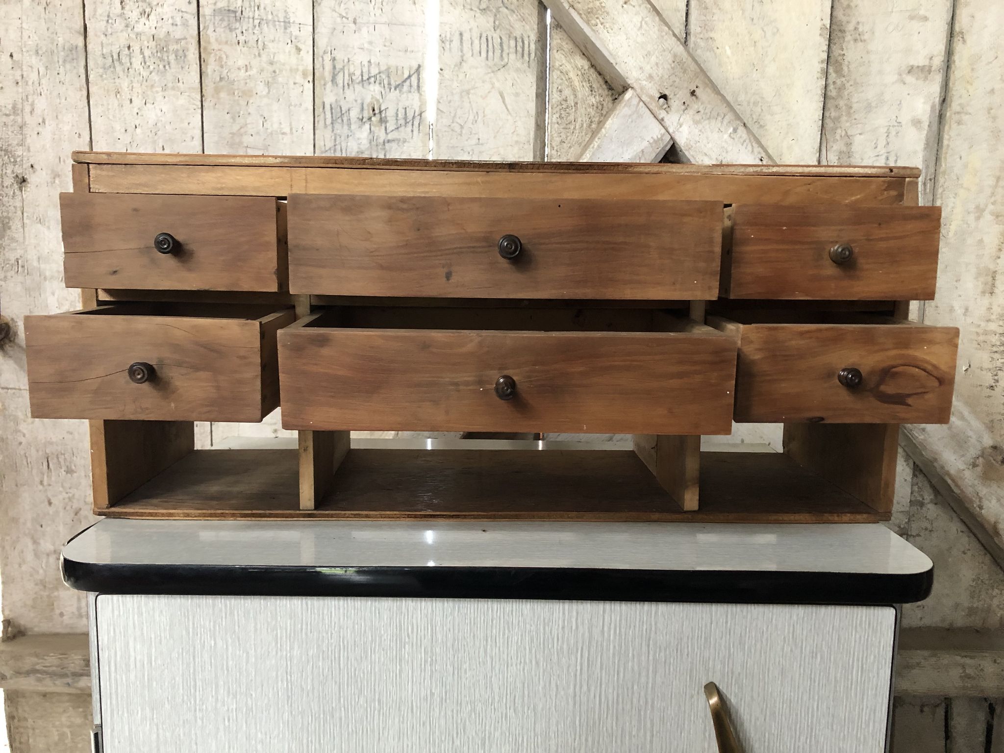 Old Furniture Workshop Hanging 3 Lockers + 6 Drawers Vintage Wood