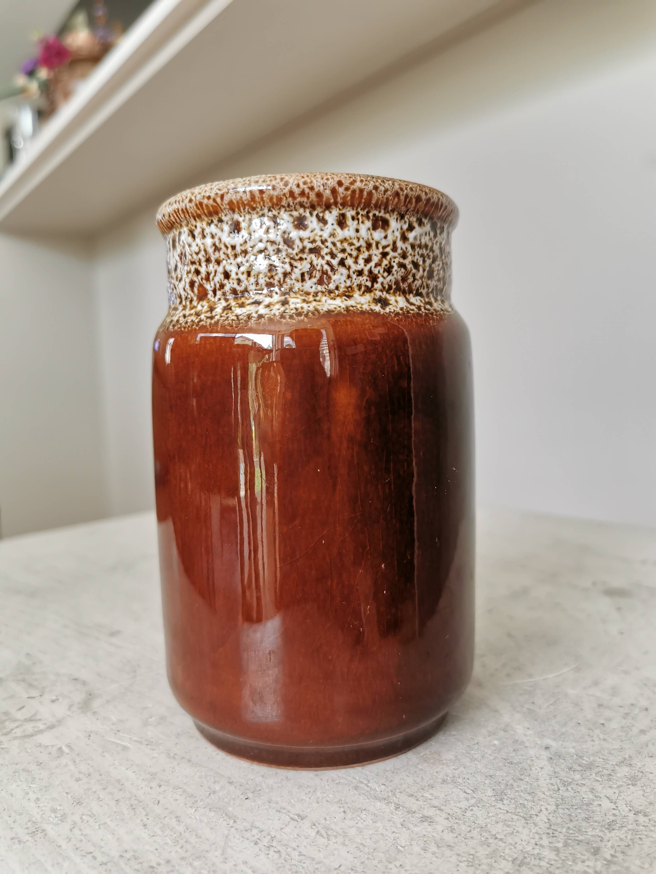 Vintage KIL Yugoslavia Ceramic Vase: Speckled Brown Glaze, 1970s Rustic Pot