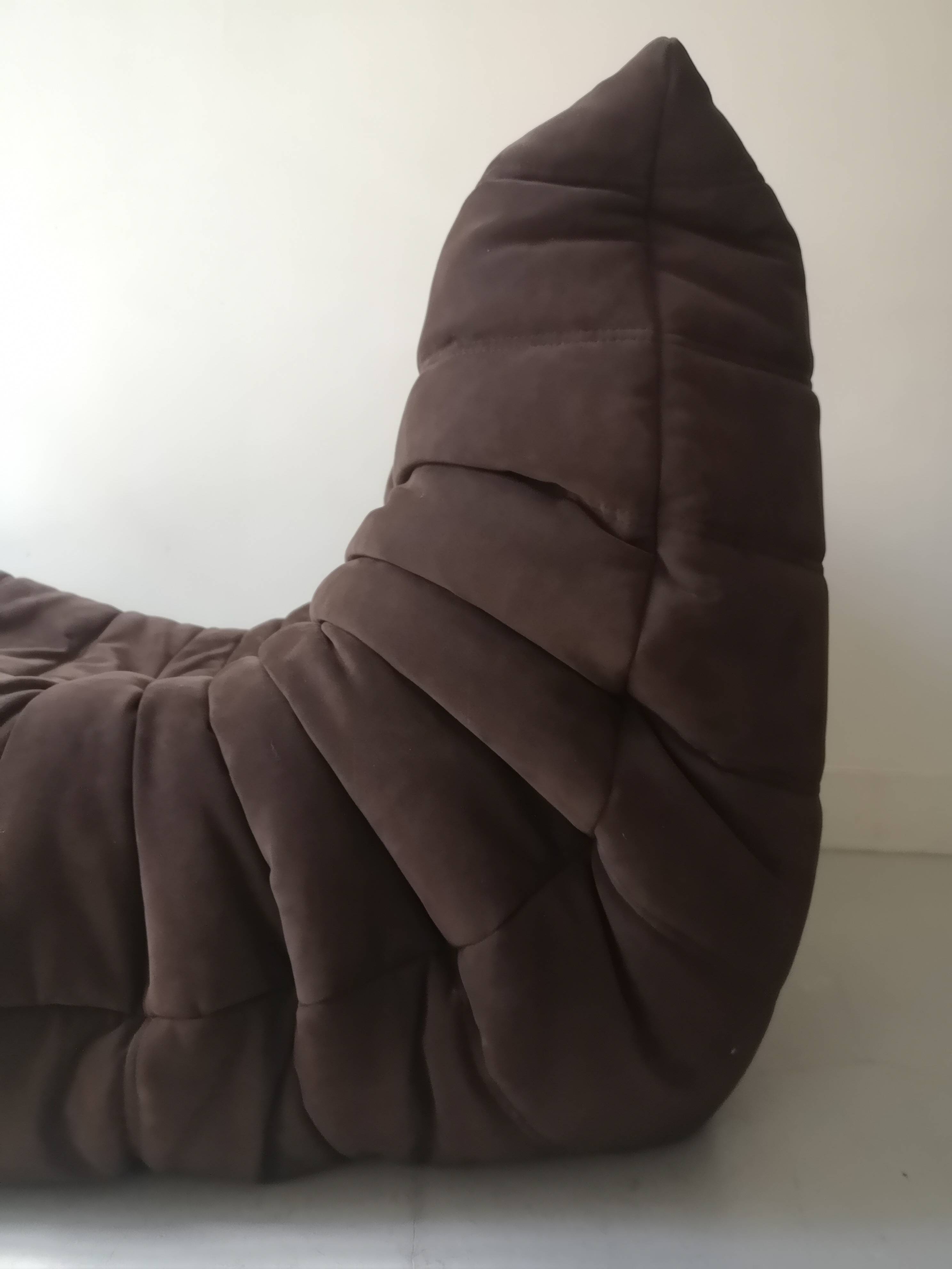 TOGO low chair in chocolate suede, Michel Ducaroy for Ligne Roset 1970