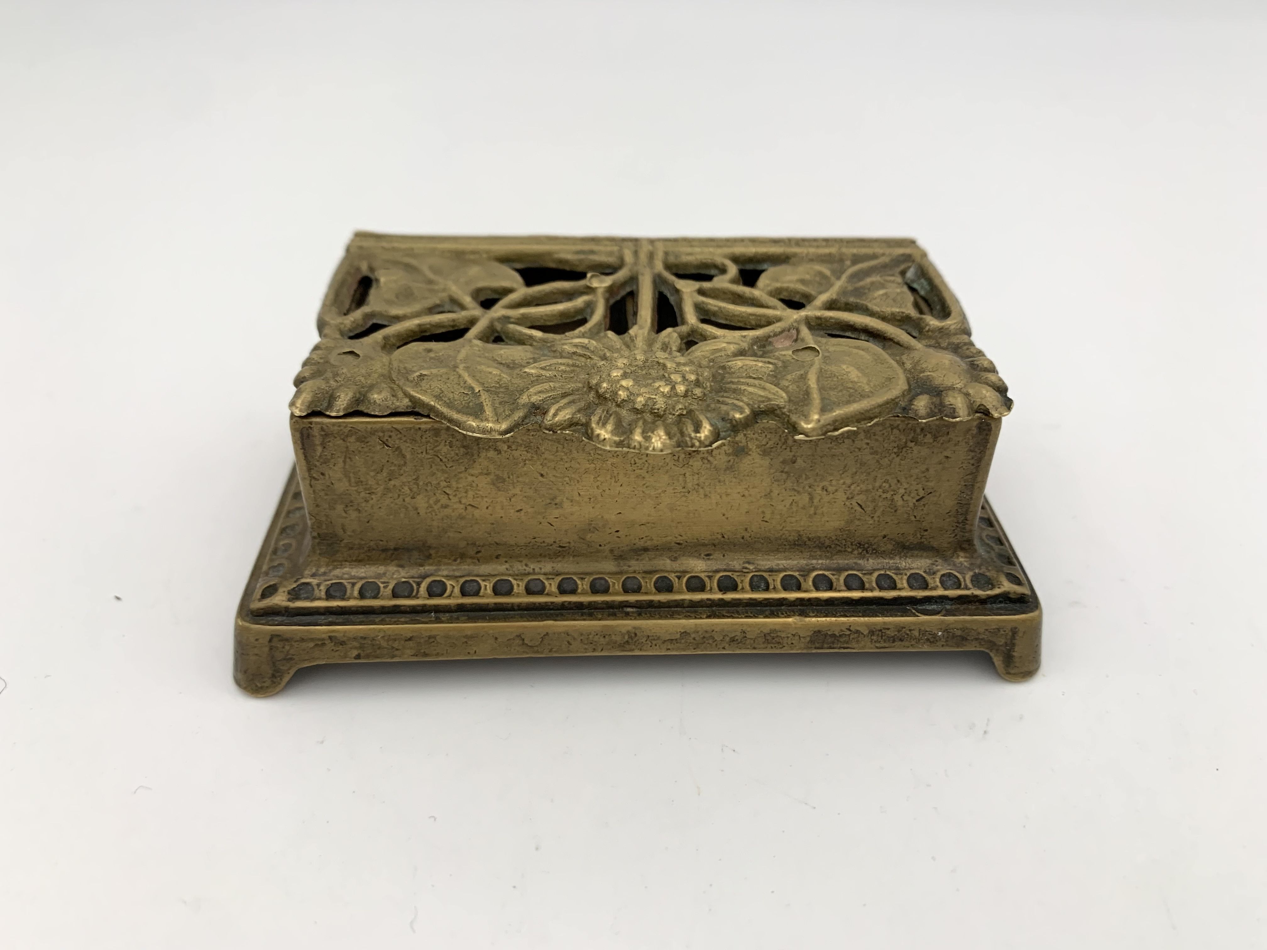Old brass stamp box, floral decoration - twentieth century