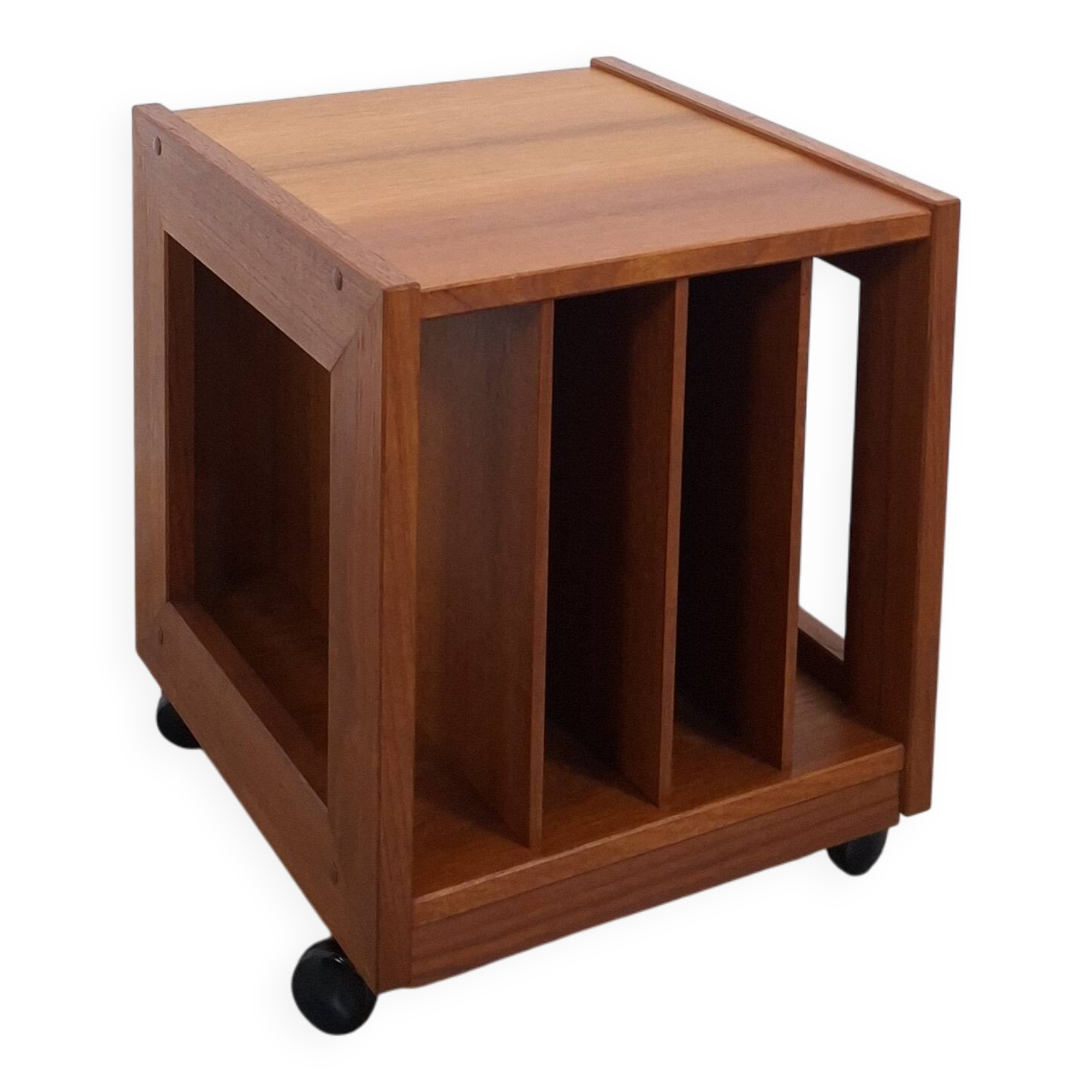 Meuble en teck LP sur roulettes, table d'appoint, table de nuit, armoire 1