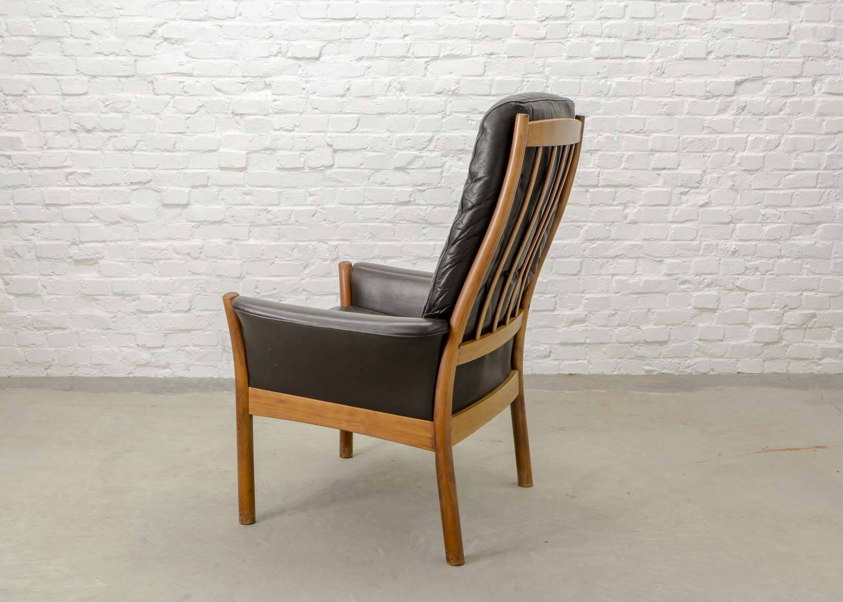 G-Möbel Chocolate Brown Leather Scandinavian Lounge Chair, Sweden, 1960s.
