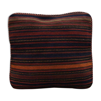 Striped Wool Kilim Scatter Cushion Handwoven Red Blue Pillow Case- 31x31cm