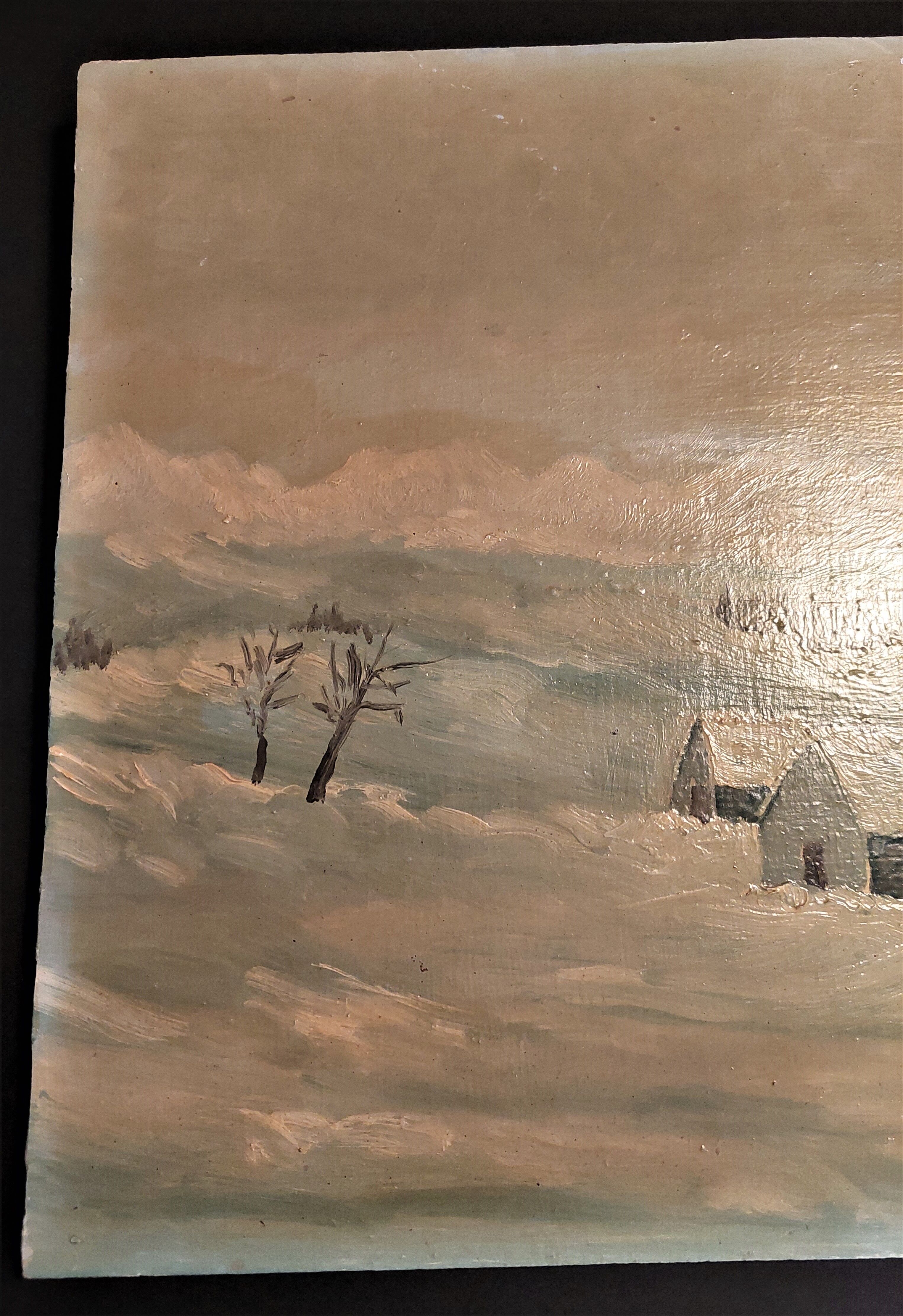 Painting painting oil on panel landscape mountain snow