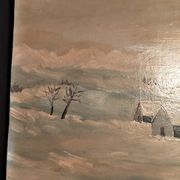 Tableau peinture huile sur panneau paysage montagne neige