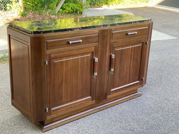 Buffet parisien art déco vintage en bois massif et marbre noir 180cm