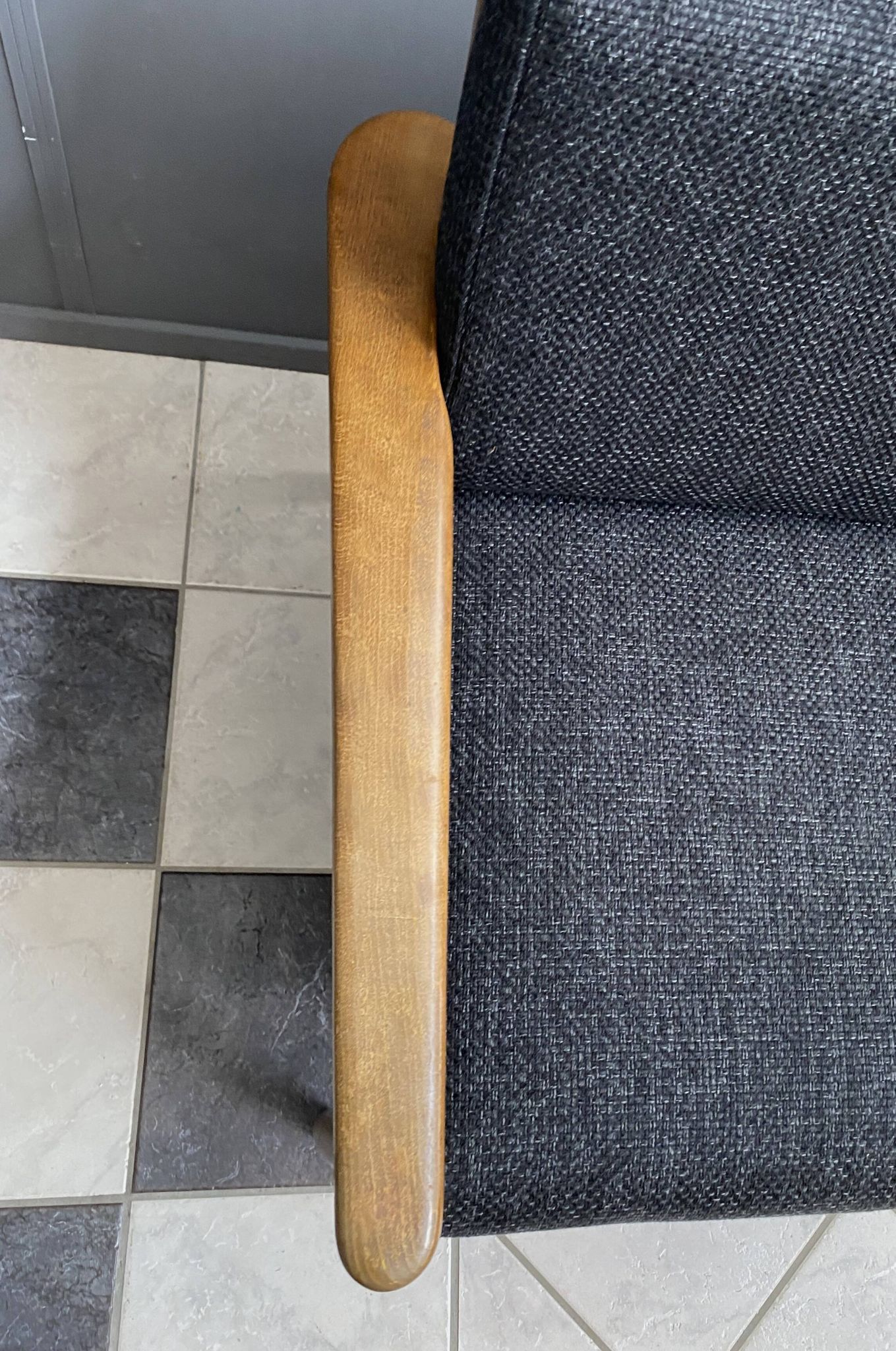 Black fabric relax chair, wiht wood frame 1960s