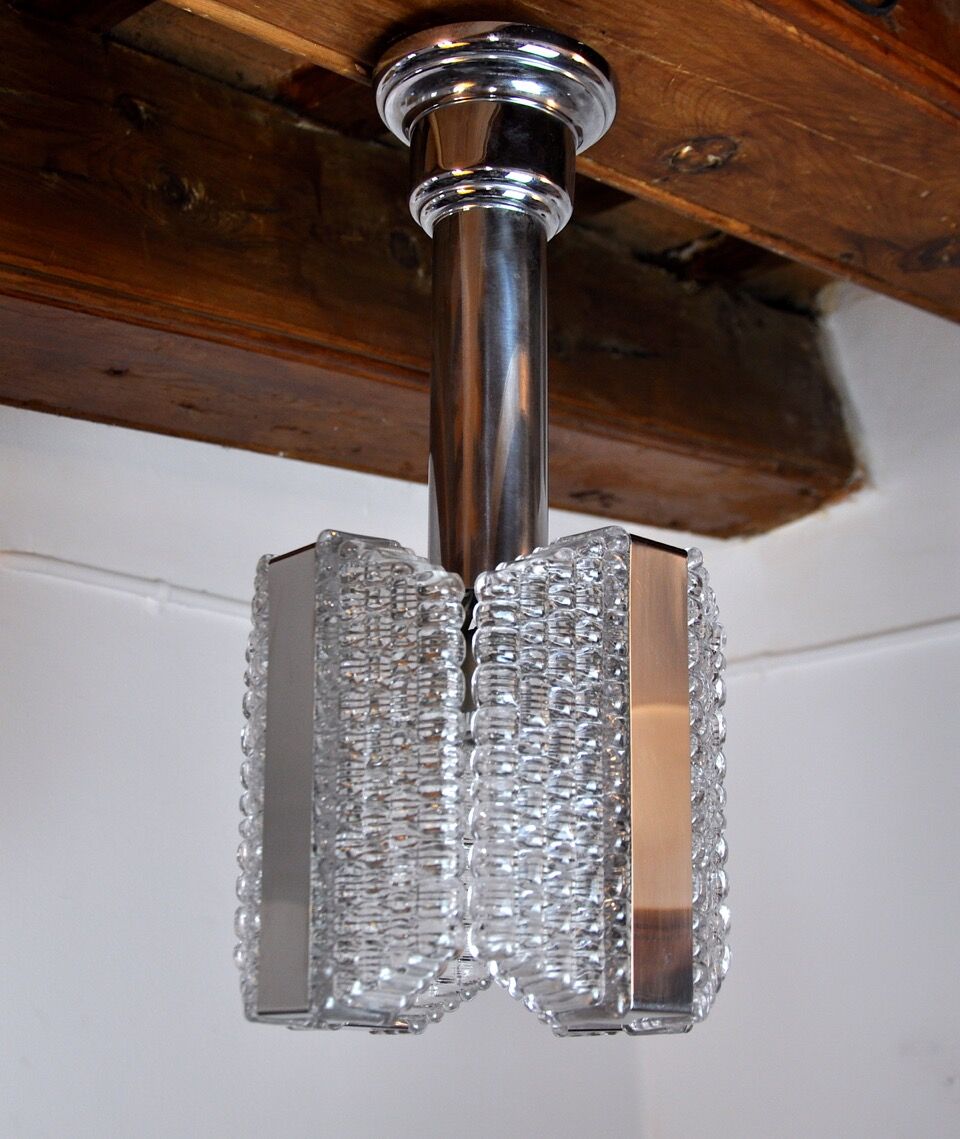 Lustre Kaiser Leuchten, cristaux texturés, Allemagne, 1960