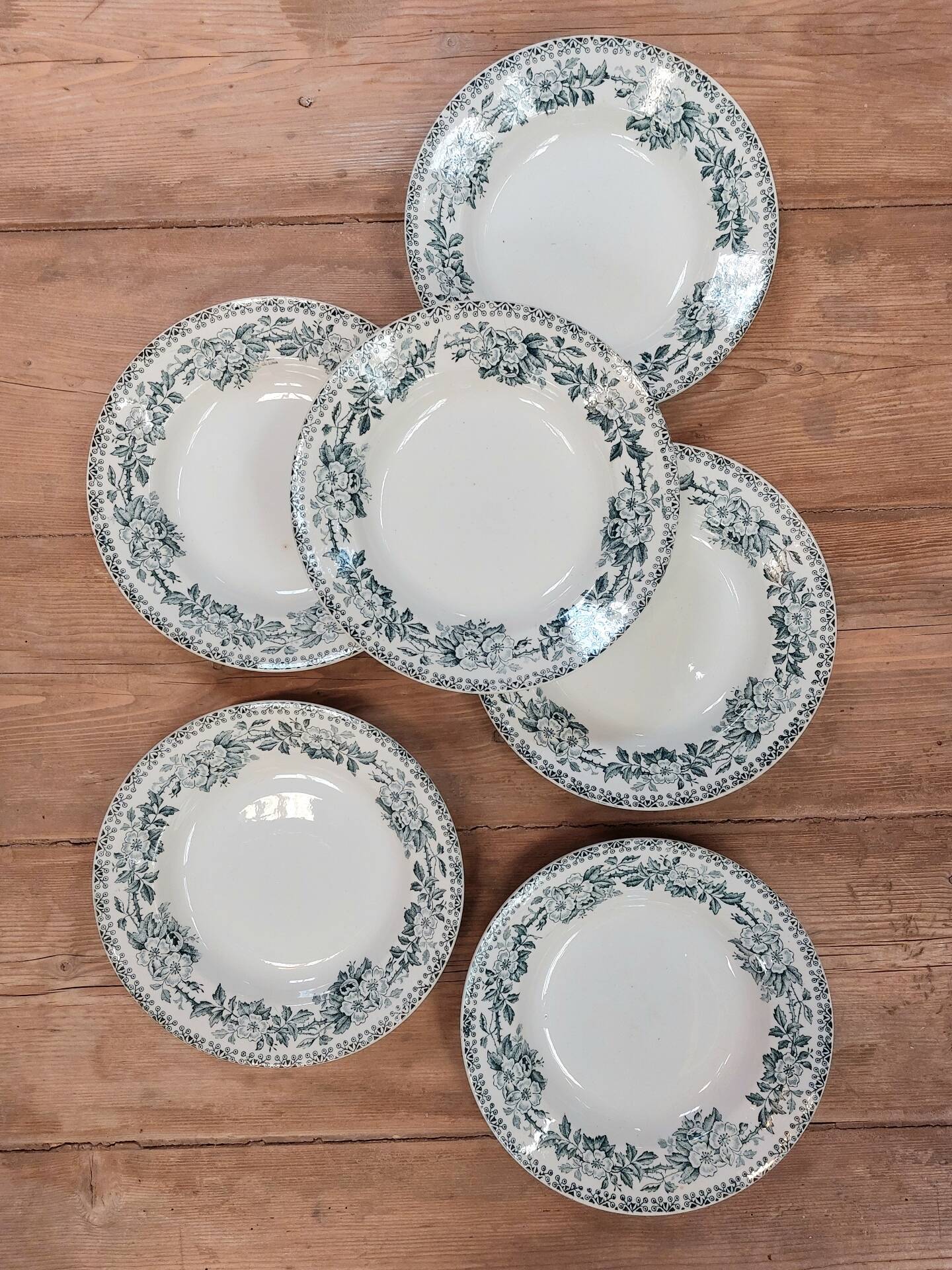 6 antique deep plates made of ironstone - Guadeloupe model