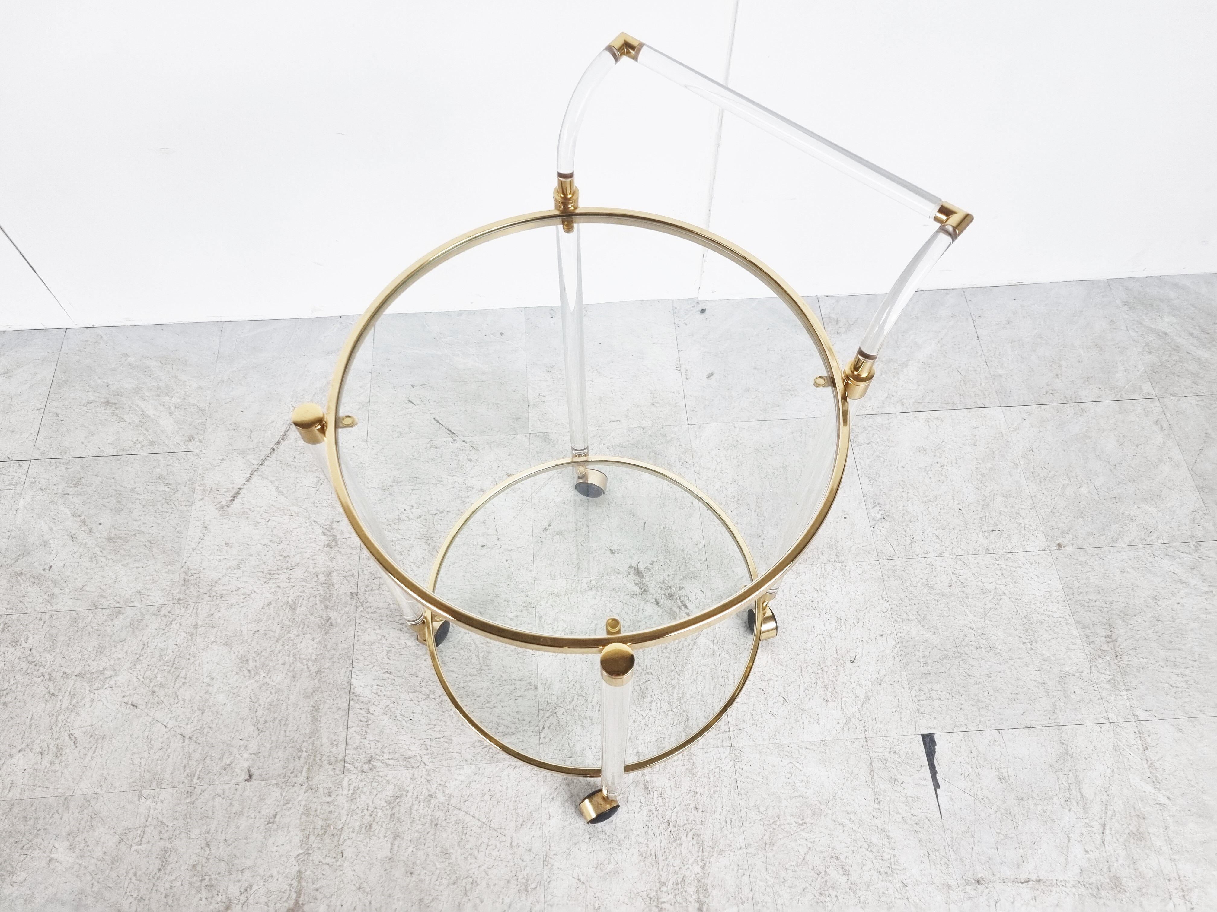 Brass and lucite drinks trolley, 1970s