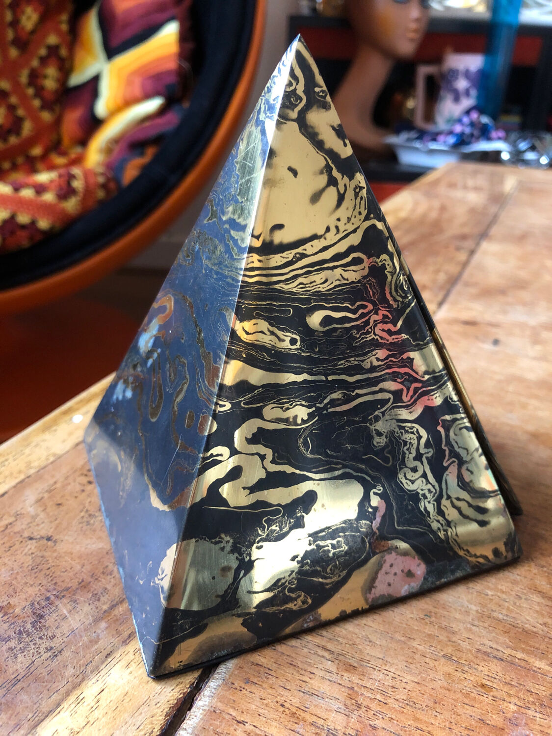 Marbled pyramids art deco bookends