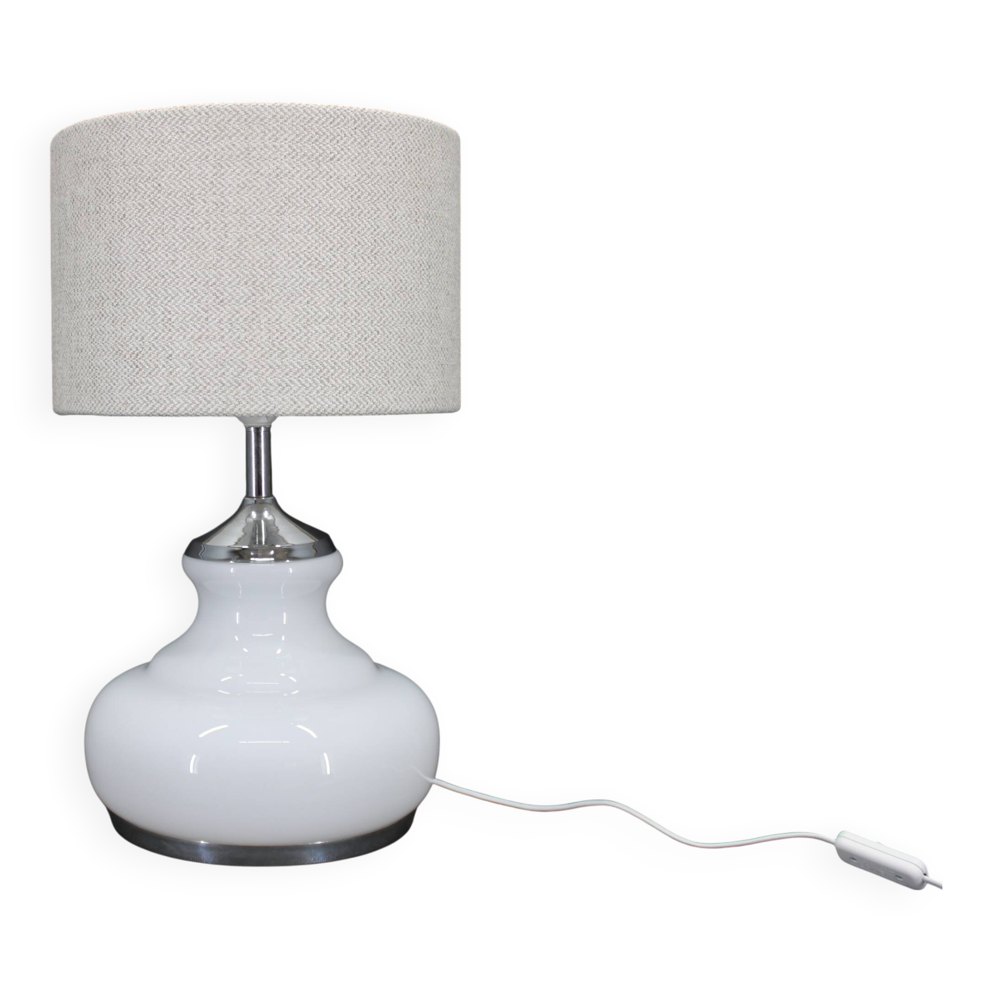 1970s Italian Glass Table Lamp with Boucle Fabric Shade