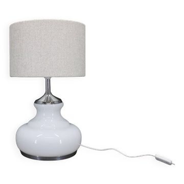 Lampe de table italienne en verre des années 1970 avec abat-jour en tissu bouclé