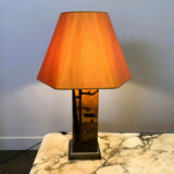 Rare 1970s Jean-Claude Mahey table lamp in burl wood with abstract inlay