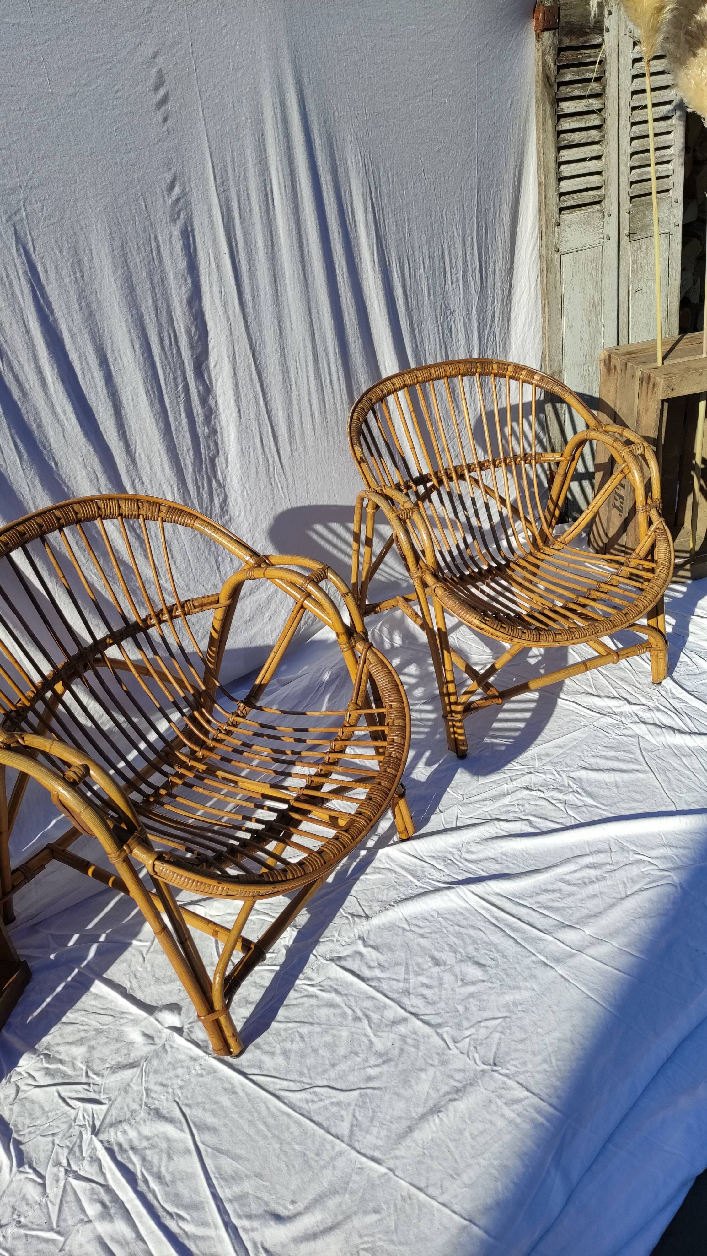 Pair of vintage rattan armchairs