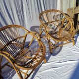 Pair of vintage rattan armchairs