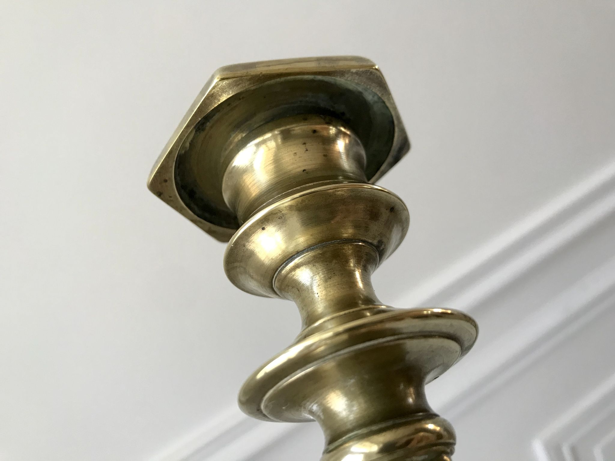 Candle holder / candlestick in golden brass 20s