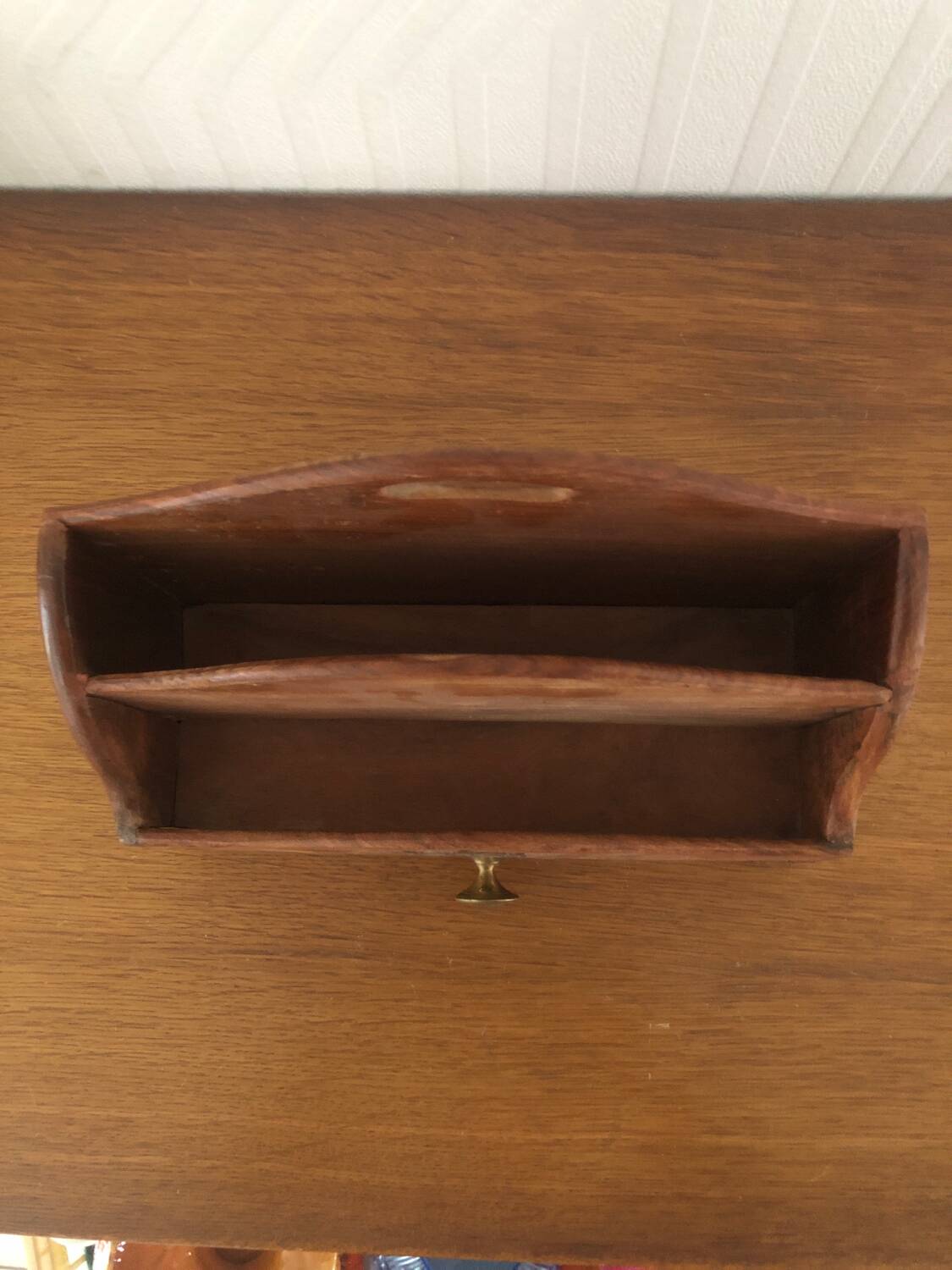Mail holder / letter holder in vintage wood and brass
