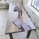 XL farmhouse table in solid oak, brutalist style, 20th century.