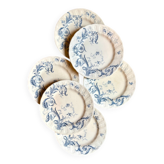 6 assiettes plates Gien en terre de fer, service "Rinceaux" n°1