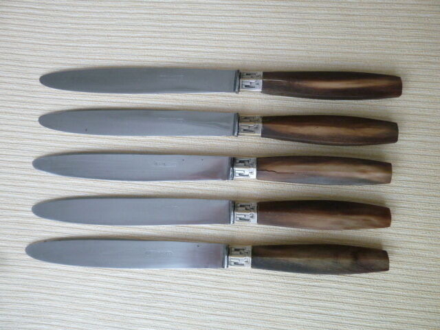 Set of 5 table knives stainless steel and bovine horn