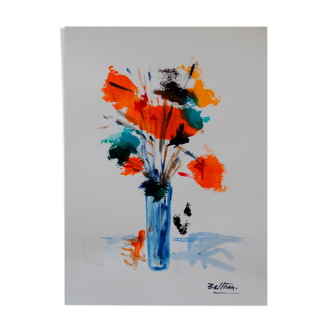 The vase with orange flowers