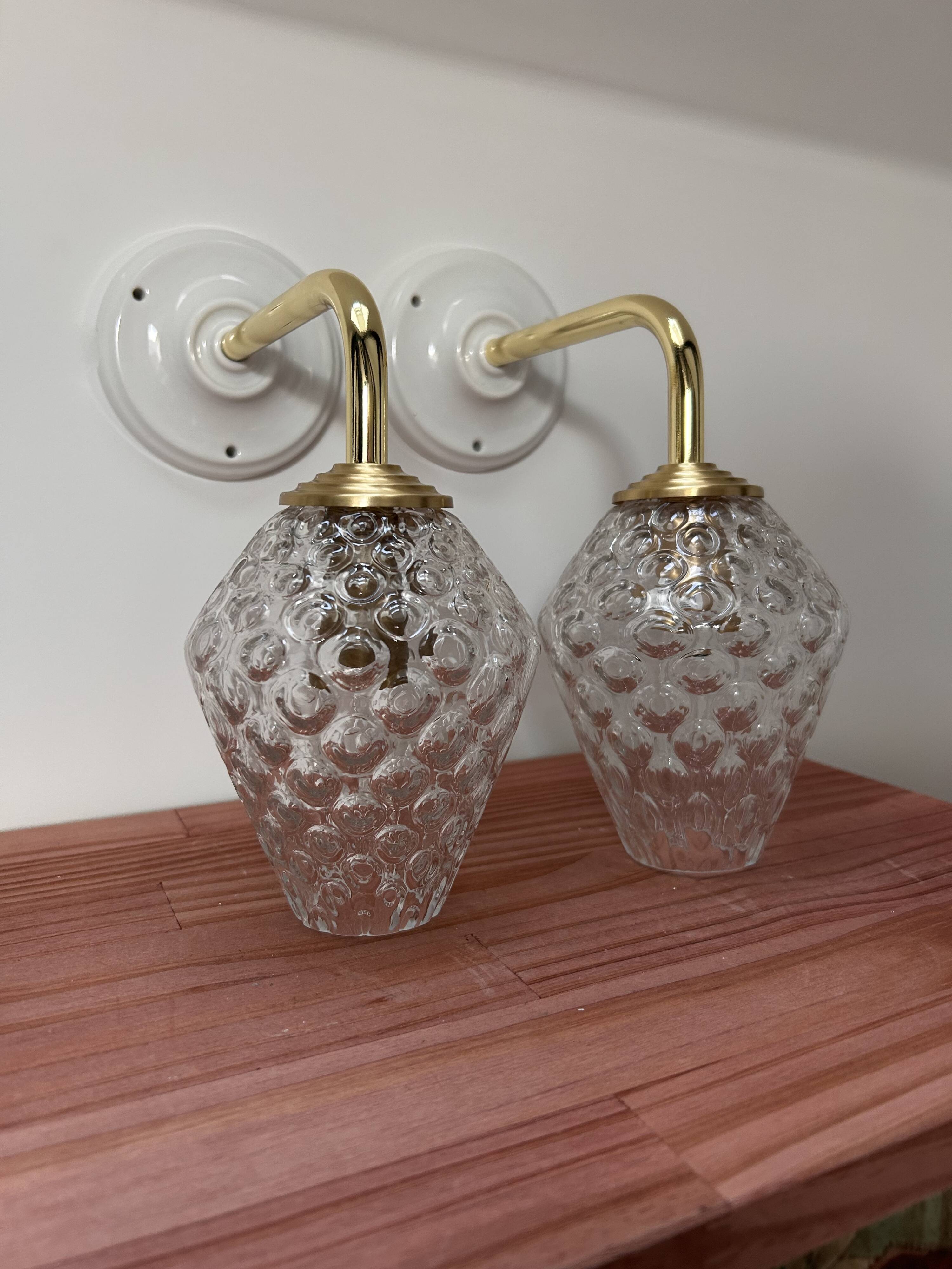Pair of vintage bubble glass wall lights