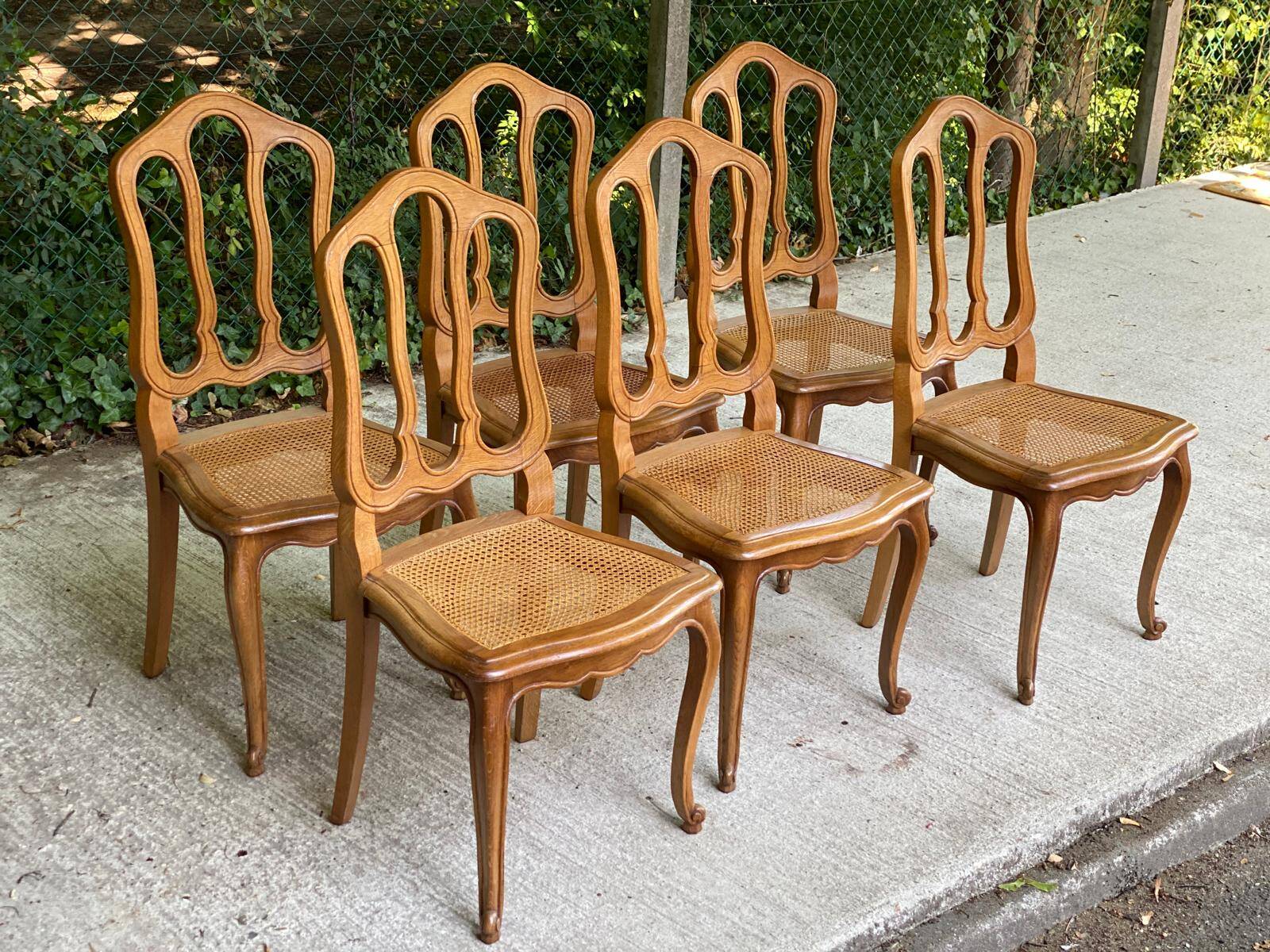 6 Louis XV caned chairs, Regency style