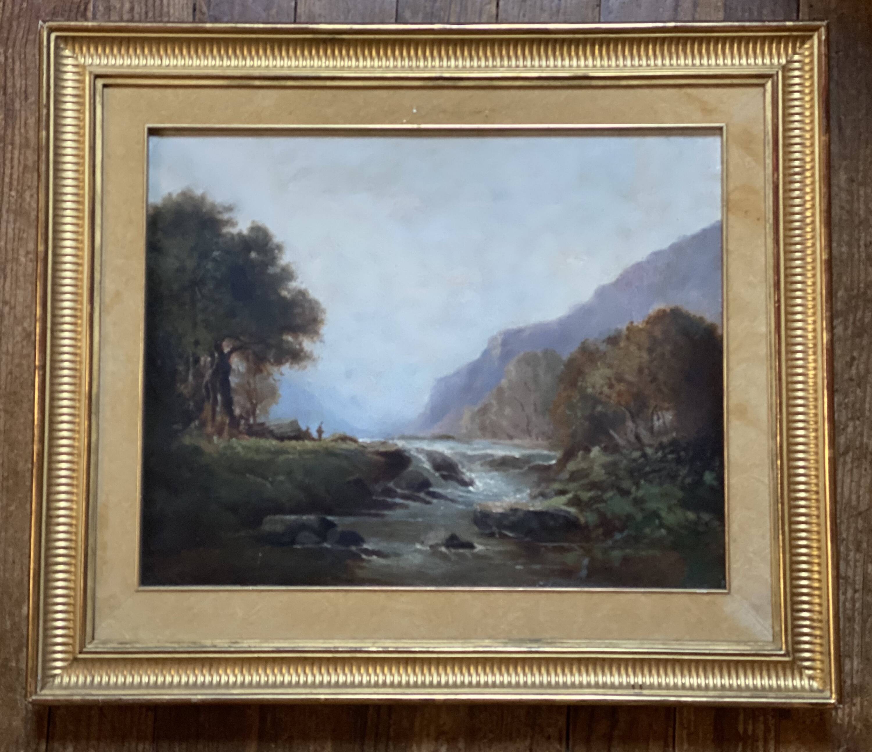 19th century French school painting, mountain river