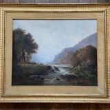 19th century French school painting, mountain river