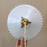 Pair of pendants in white opaline and transparent serrated edges