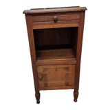 French Art Deco Oak Bedside Table with marble top