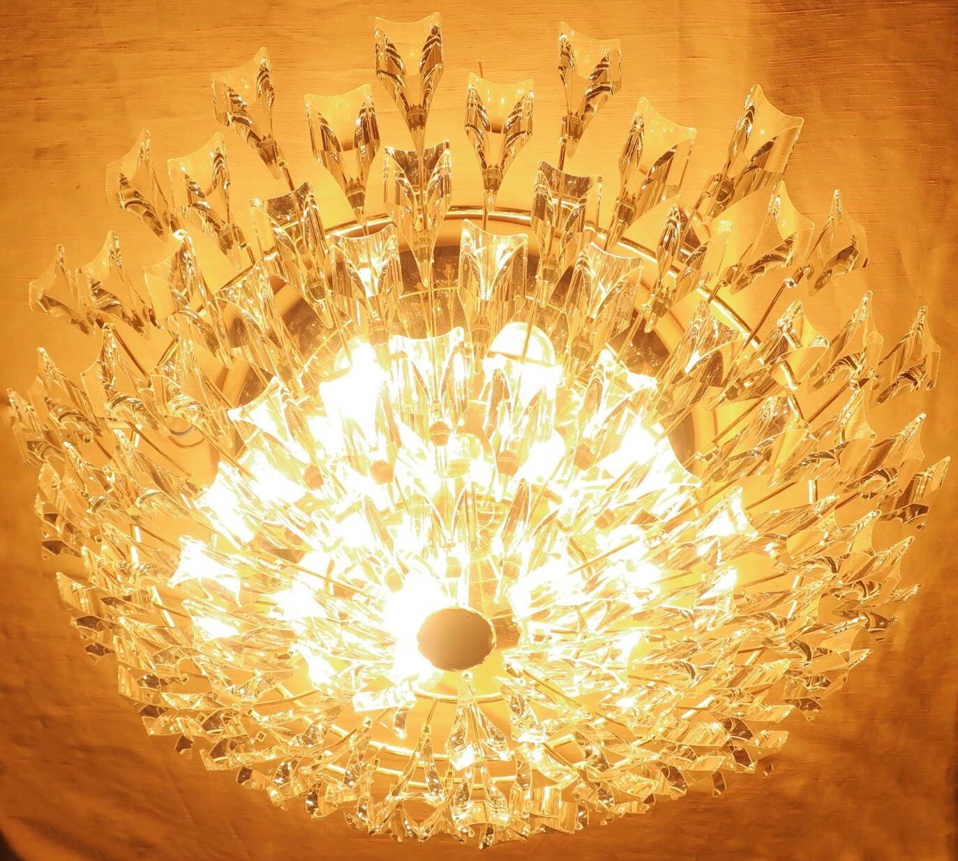 Stilkronen gilt brass and crystal ceiling lamp, Italy 1970s