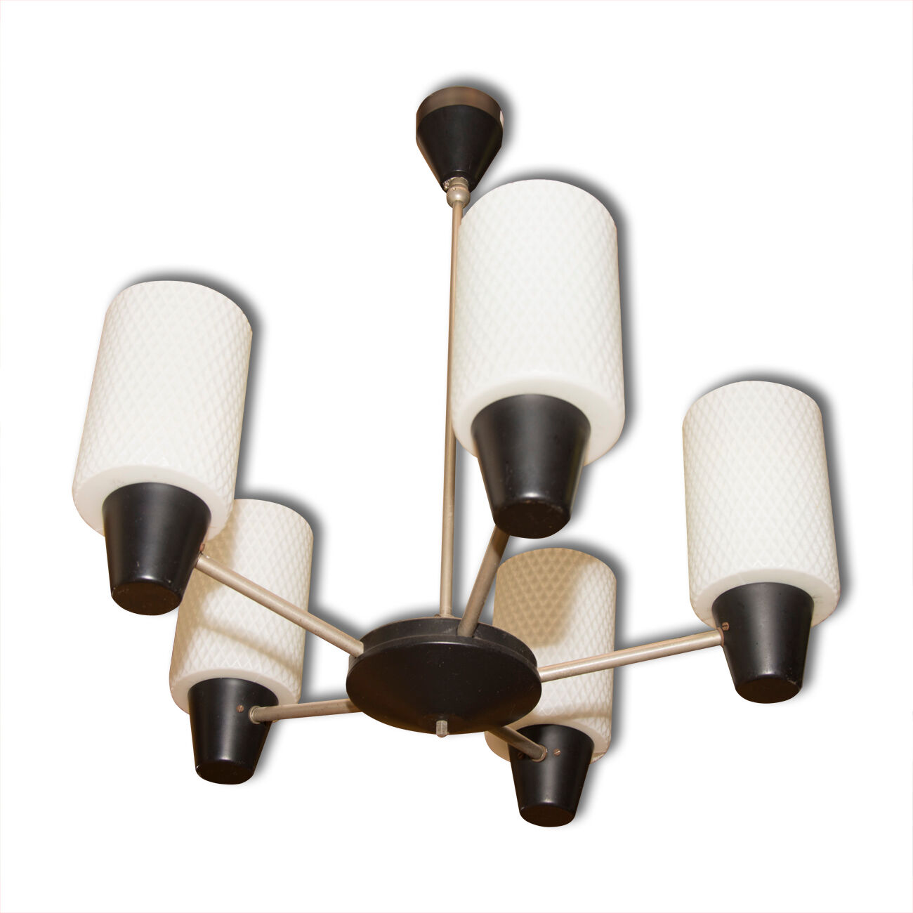 Mid century pendant with five pipe glass lampshades, 1960´s